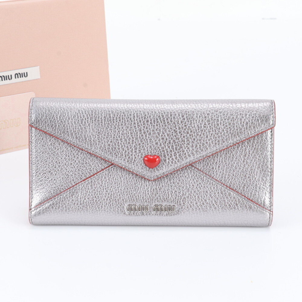 Miu Miu Miu Madras Love Letter 5MH024 Leather Long Wallet with Guarantee Card...